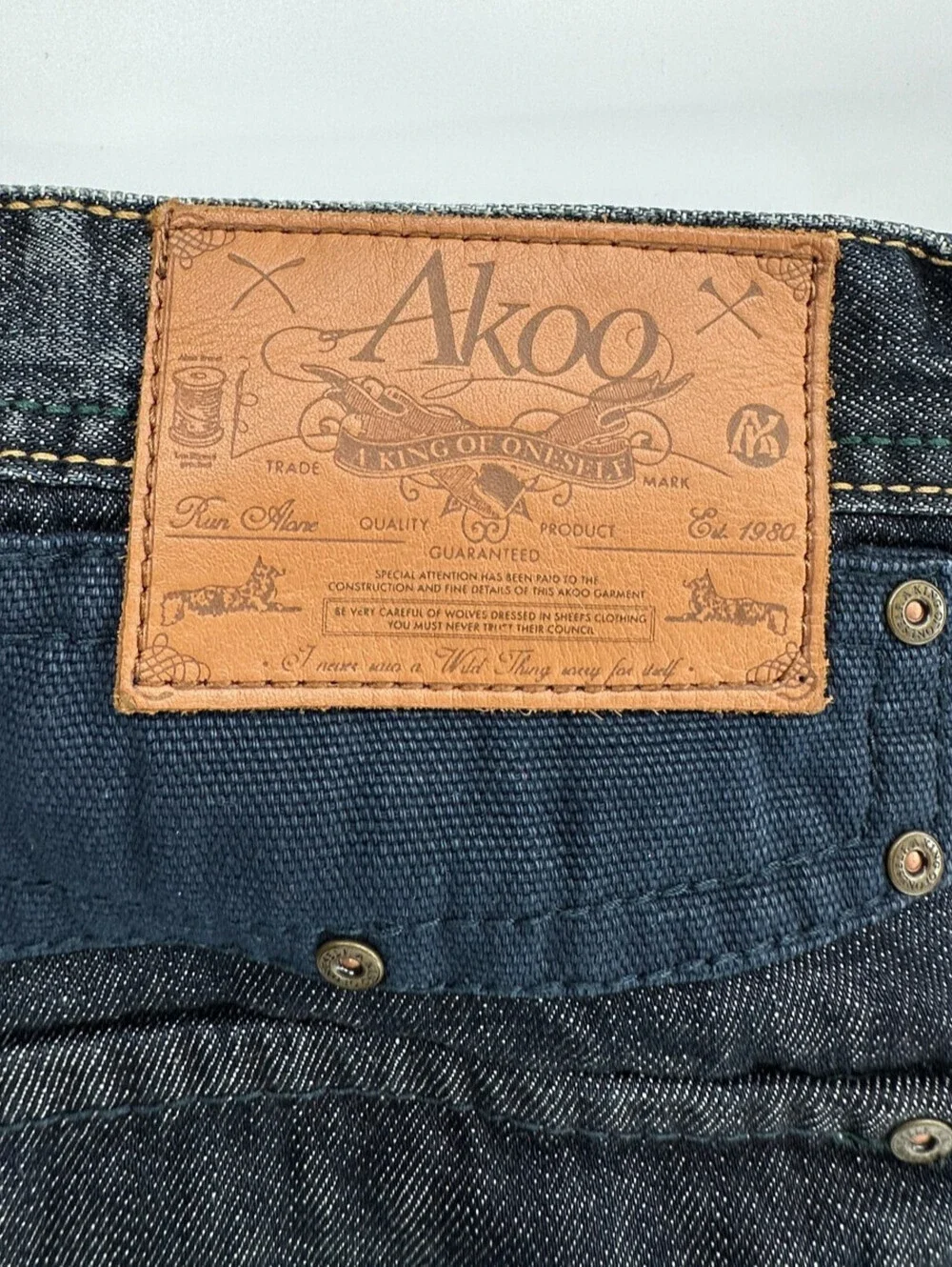 AKOO Men's Denim Jeans Dark Wash Straight Fit Embroidered Pocket Size 36x34